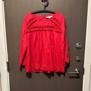 LOFT Red Blouse with Eyelet Accents